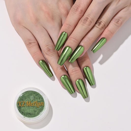 Sage Green Magic Mirror Chrome Nail Powder, Big-Capacity 1.5g Metallic Dust Holographic Effect Powder Pigment Glitter Manicure Kit, Nail Art, Can Mixed with Builder Gel Nail Polish for Use