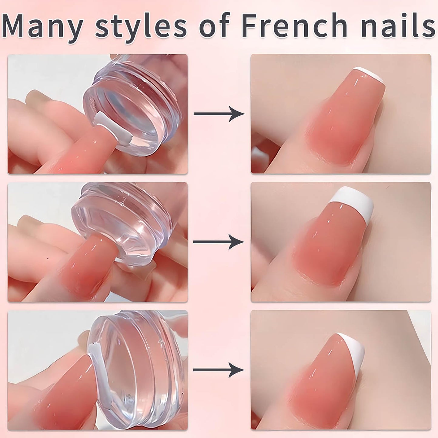 French Tip Tool,4 PCS Nail Art Stamper Kit,Clear Silicone Stamping Jelly with Scraper for DIY together with Gel Nail Polish Acrylic Nail Kit Nail Tips