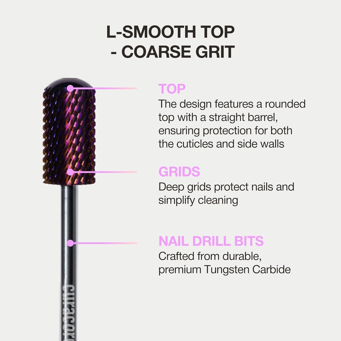 Curacoro Nail Drill Bits 3/32'' - L-Shaped Smooth Stop Barrel Carbide Bit (Coarse) for Professional Finish, Fast Remove, Shape & Smooth Acrylic or Gel Nails, Nail Art Pedicure Manicure Salon & Home