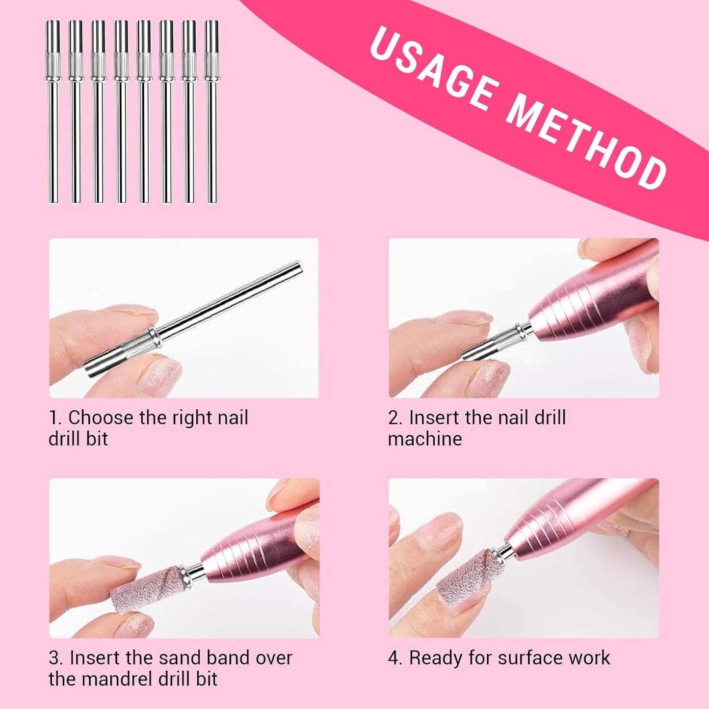 8Pcs Small Sanding Band Nail Drill Bit, 3.1 MM 3/32 Shank Mini Mandrel Nail Bit