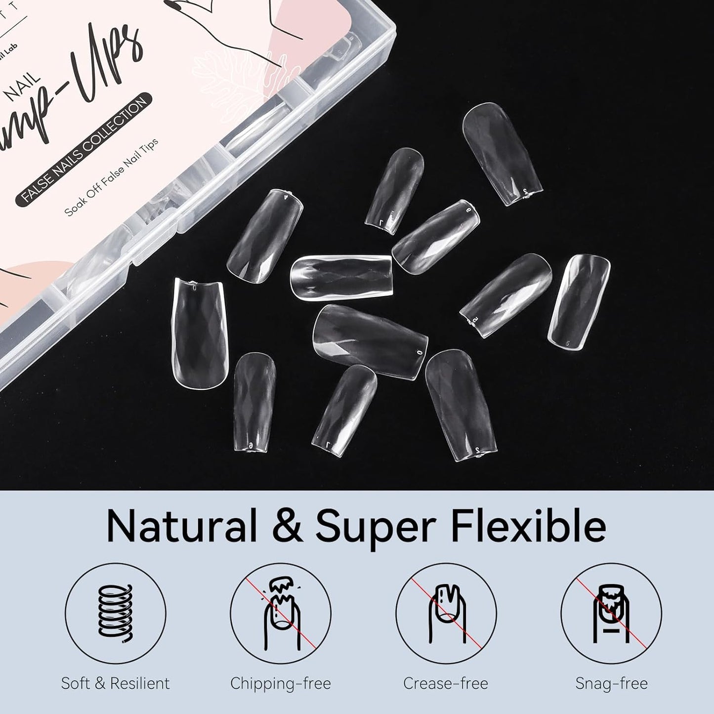 Makartt Medium Square Soft Gel Nail Tips: 120pcs 3D Diamond-Shaped Fake Nails Extension, 12 Sizes Full Cover Clear Press-On Tip, Natural Rhombus Lattice, Suit for Chrome Nail Powder