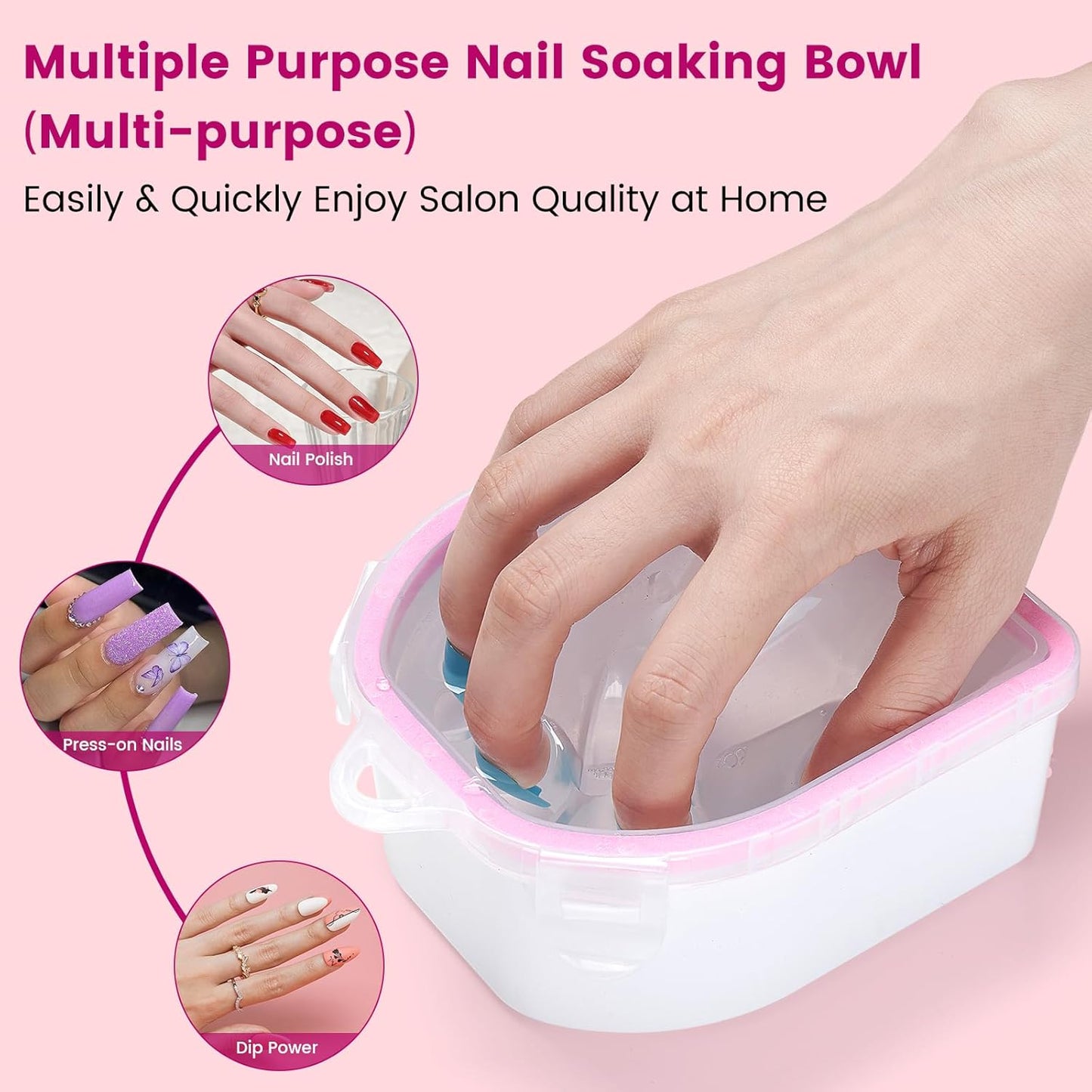 Quaferen Nail Soaking Bowl Acetone Proof: Soak off Gel Polish Dip Powder Remover Manicure Bowl with Triangle Cuticle Peeler and Cuticle Pusher for Women Nail Beginners Home Salon(Single Pink)