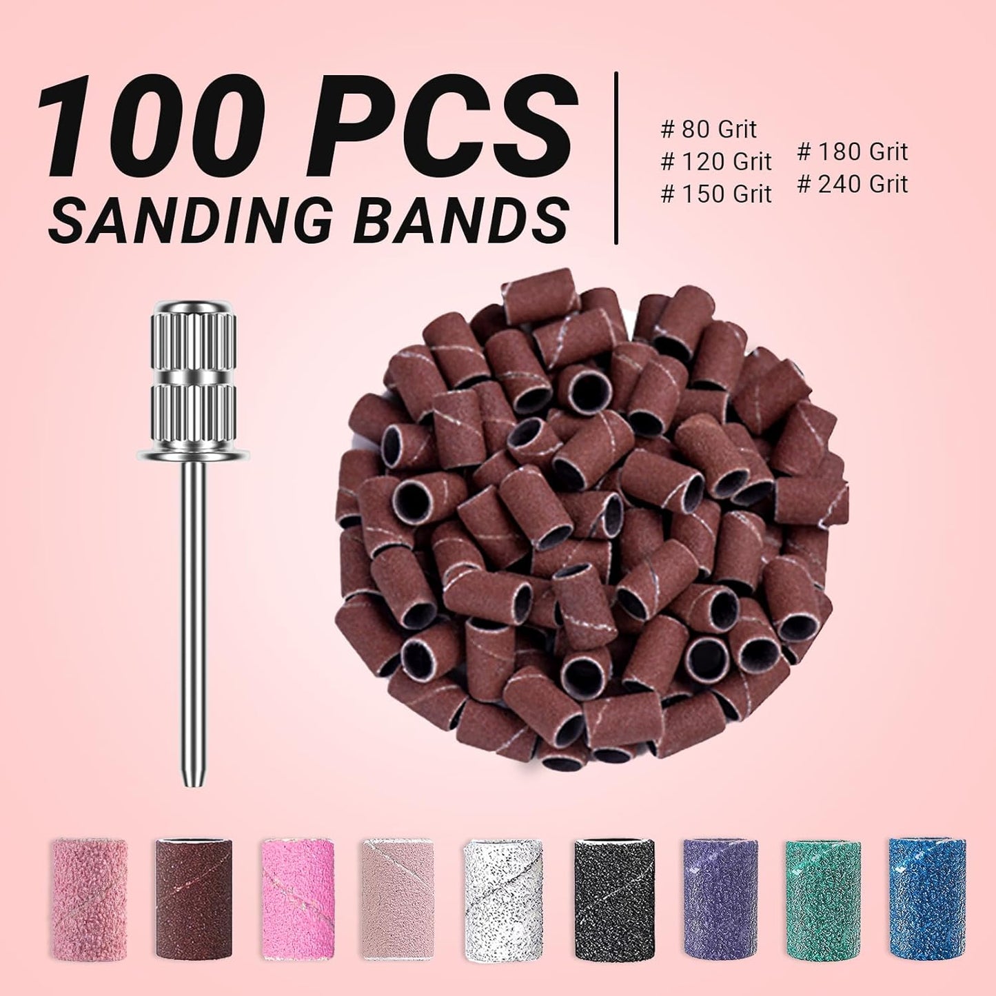 MelodySusie 100 Pcs Nail Drill Bits Sanding Bands for Nail Drill 240 Extreme Fine Grit Nail File Sanding Bands for Acrylic Nails Gel Manicures and Pedicure
