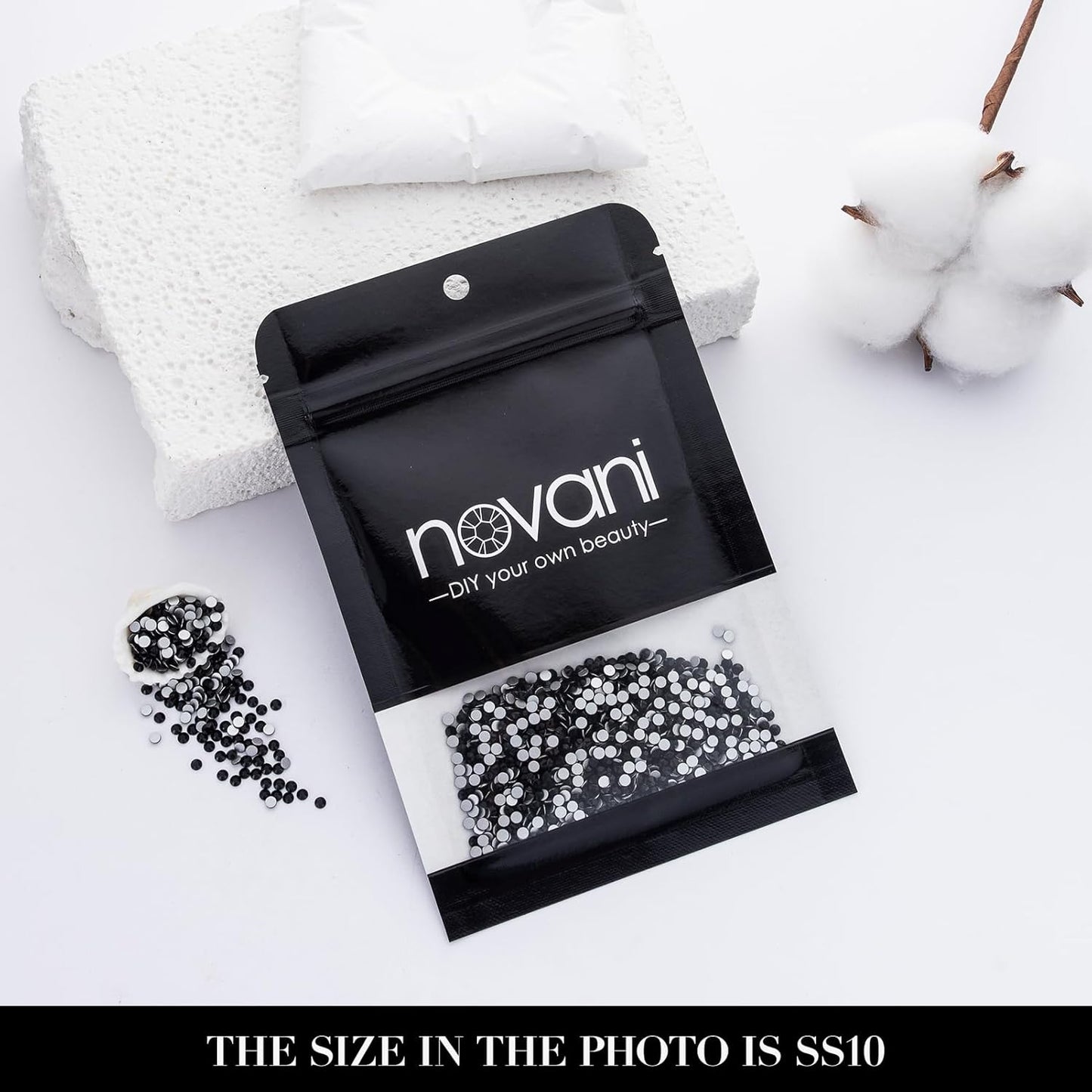 Novani 3000 Pieces Flatback Rhinestones Glass Round Gems Black Crystals for Nail Art DIY Crafts Clothes Shoes,SS10,2.7-2.9mm