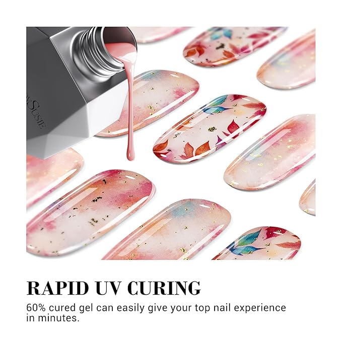 MelodySusie Semi Cured Gel Nail Strips (Colorful Day)- Works with Nail lamp, Salon-Quality, Long Lasting, Easy to Apply & Remove - Includes 30Pcs, 2 Prep Pads, Nail File & Wooden Stick
