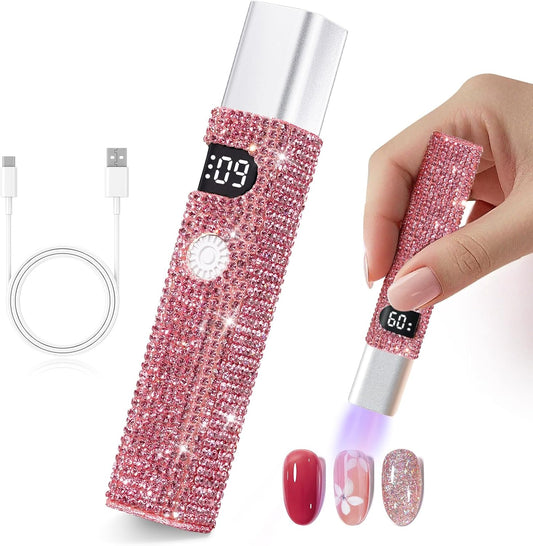 Handheld UV Light for Gel Nails,Mini LED Cordless Nail Lamp for Gel Nail Polish,Portable Flash Cure Lamp,Rechargeable USB Nail Dryer with LCD Display Fast Curing (Pink Diamond)