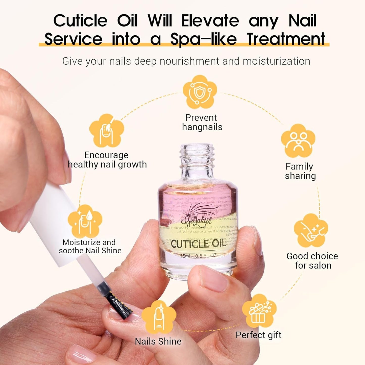 Cuticle Oil, 15ml Cuticle Oil for Nails on Brush with Vitamin E & Rose Oil, Nourishing, Strengthening, Moisturizing, Repairs Dry Cuticles & Damaged Nails, Fast Absorbing Nail Treatment