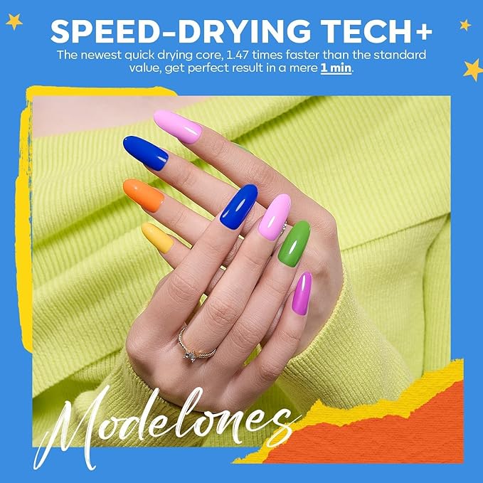 modelones Nail Polish Set, 12 Colors Neon Pink Red Blue Orange Spring Summer Quick Dry Mini Starter Kit, Long Lasting Art DIY Manicure Set at Home for Women Girls