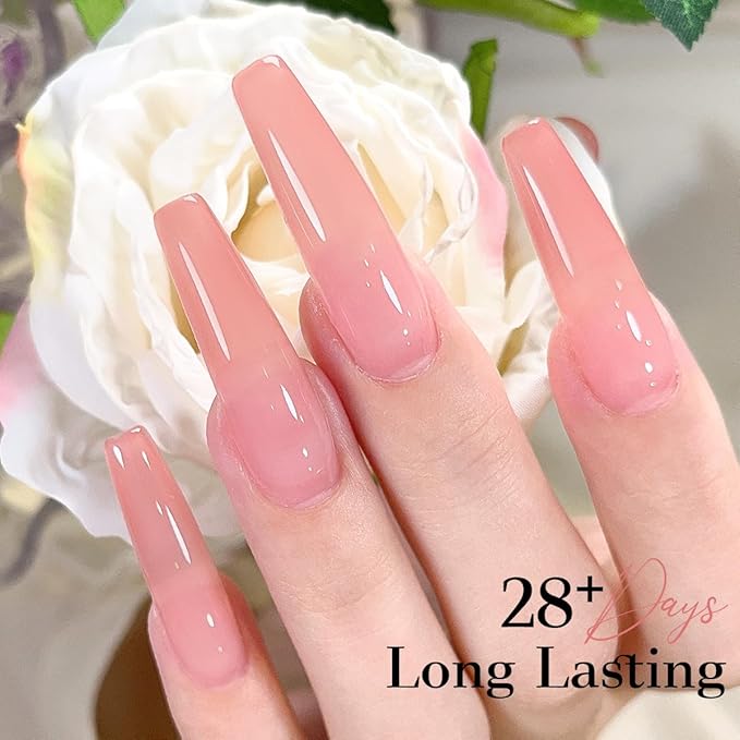 Jelly Nude Gel Nail Polish,15ml Sheer Neutral Translucent Soak Off Gel Polish, UV Light Cure for Nail Art DIY Rose Cameo X08
