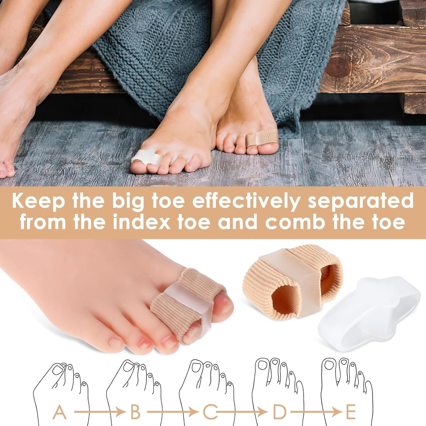 4pcs Gel Toe Separators Bunion Corrector with 2 Loops Big Toe Spacers Overlapping Toes Spacers Hammer Toe Straightener Soft Breathable Elasticity Bunion Spacers for Women Men Relieve Foot Pain