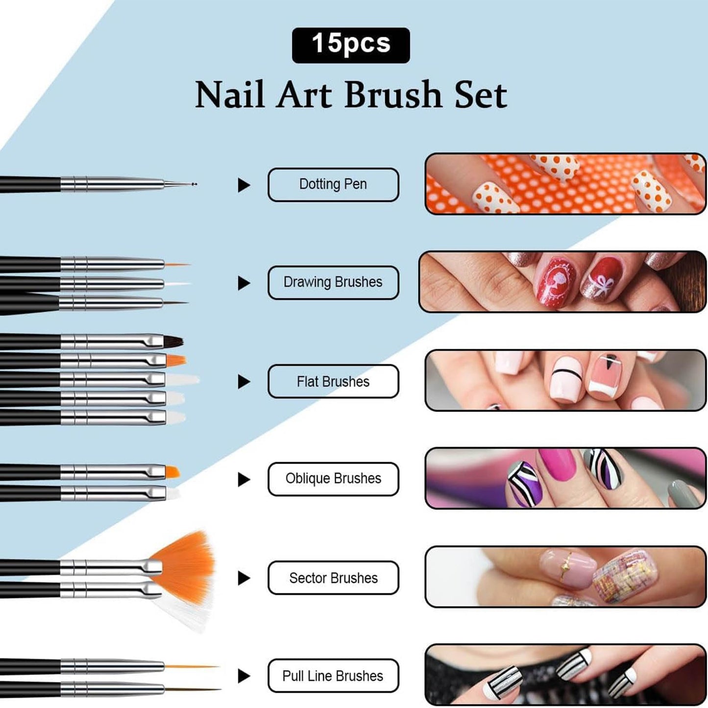 17 PCS French Tip Nail Stamp,French Tip Tool Kit With with Nail Art Brushes for Home Manicure Diy Nail Art Salon Gifts for Girls(Black)