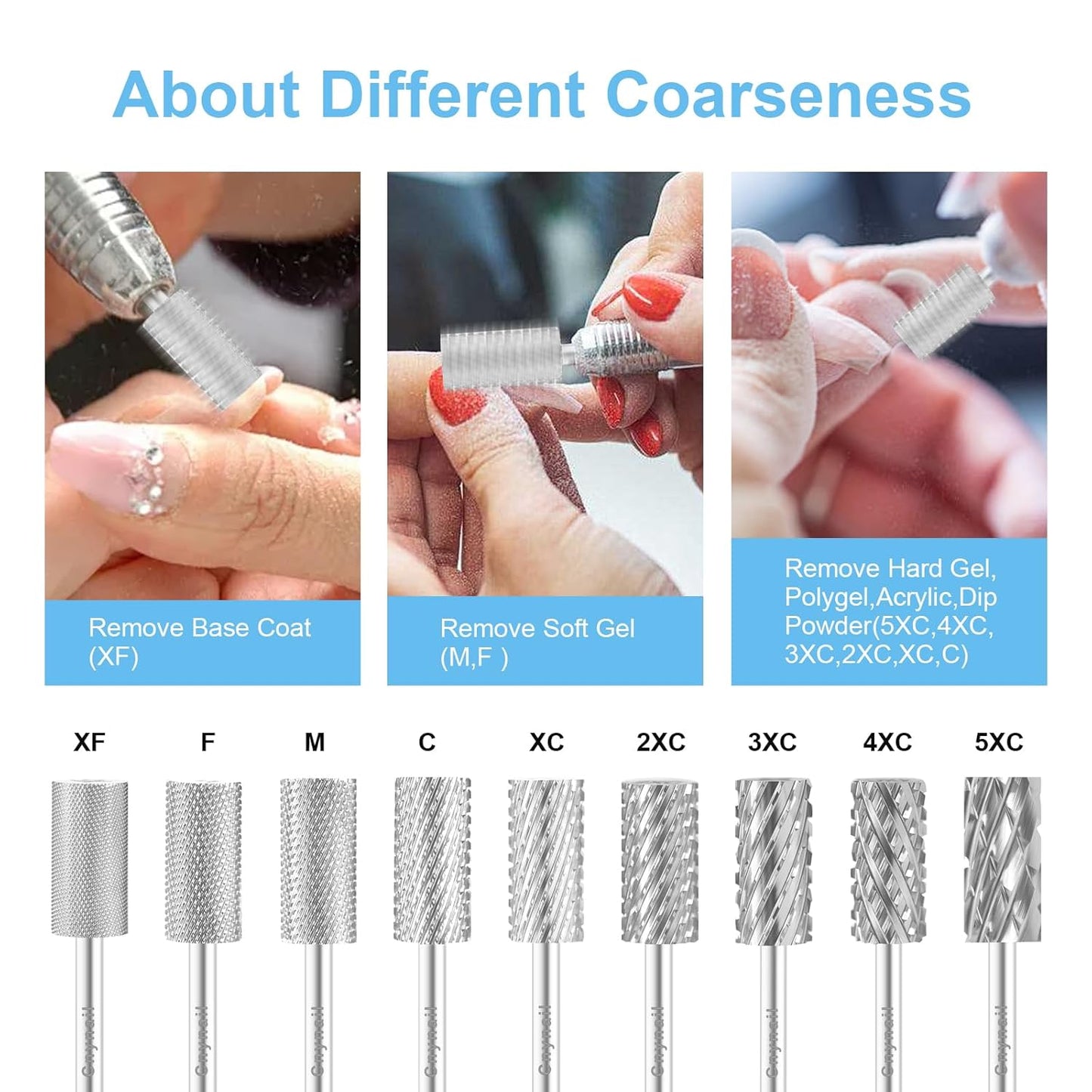 3/32" Large Barrel Bit Tungsten Carbide Nail Drill Bit Safety Bit for Gel & Acrylic Removal, 2- Way Rotating Efile Tip, Salon Electric File Accessory (C Girt, Silver)