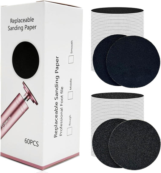 60PCS Replaceable Sandpaper Discs 1.7'' x 1.7'' for Professional Electric Foot File Callus Remover Dead Skin Removal, 1 Box (30 Fine Grit and 30 Coarse Grit)