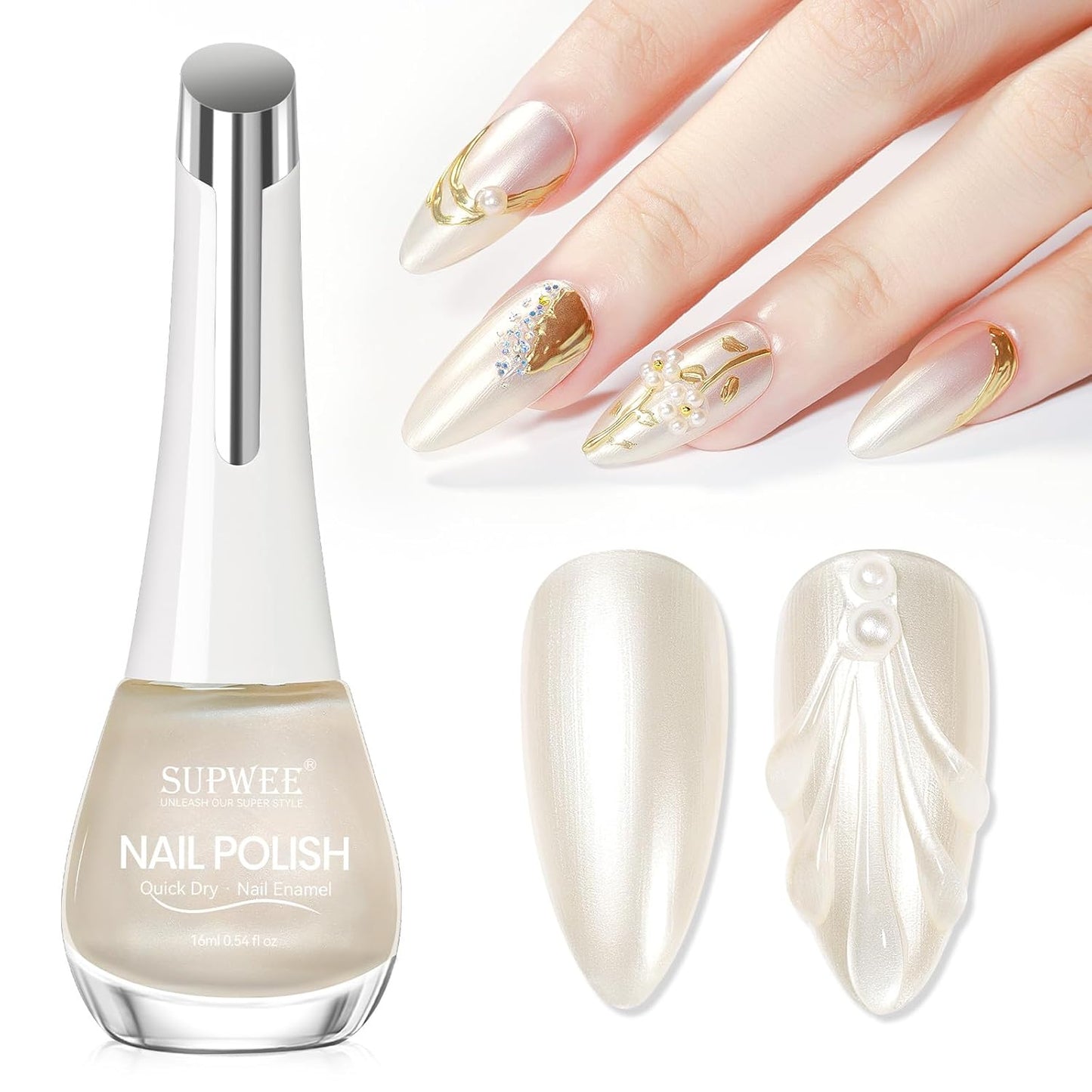 Pearl Nail Polish Quick Dry, Air Dry Fast Shimmer Mermaid Champagne Nail Lacquer DIY Manicure for Women Girls