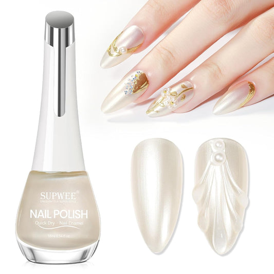 Pearl Nail Polish Quick Dry, Air Dry Fast Shimmer Mermaid Champagne Nail Lacquer DIY Manicure for Women Girls