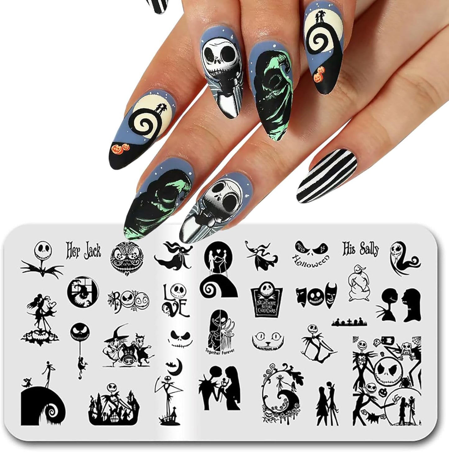 Halloween Nail Stamping Plate Spooky Holiday Nails Stamping Kit Skull Ghost Theme Nail Art Design Plate for Women Girls DIY Home Salon Use