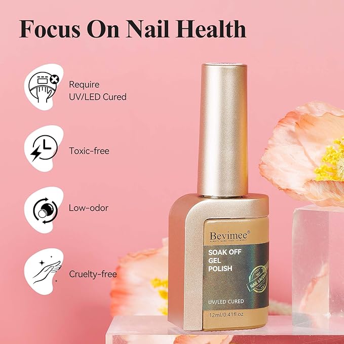 Shimmer Gel Nail Polish, Pink Color Holographic Glitter Jelly Gel Polish Soak Off UV Neutral Nail Polish Gel for Nail Art Salon at Home, 12ML