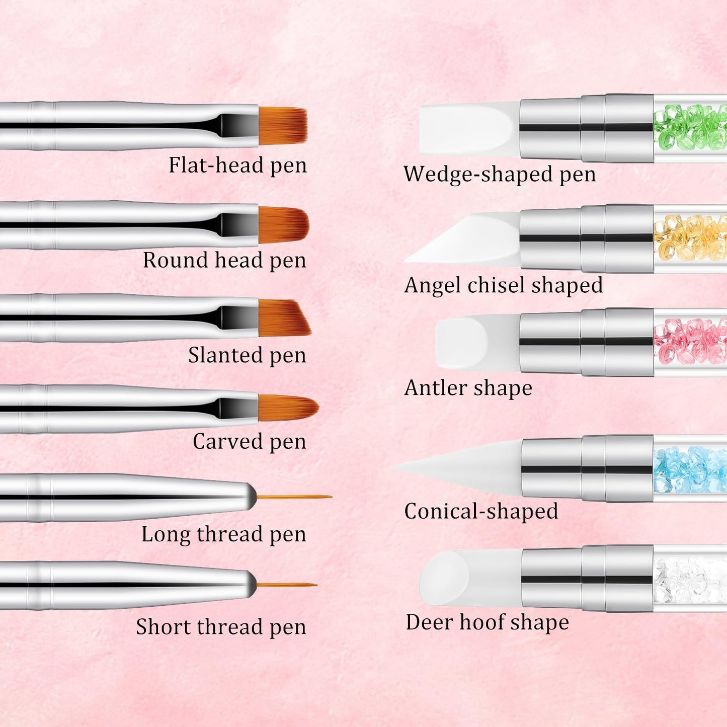 11PCS Nail Art Brushes & Nail Dotting Tools,Double Ended Tipped Silicone Nail Tools,Gel Polish Brush,Liner Brush,Dotting Pen for Home Salon DIY Kit (Black)