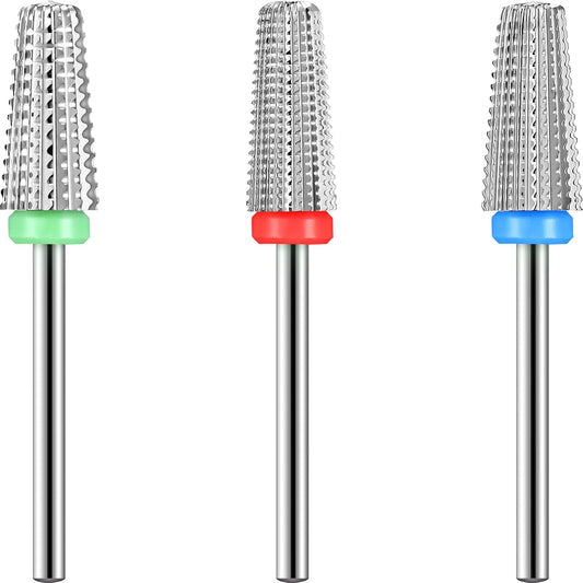 3 Pieces Nail Carbide 5 in 1 Bit, Nail Drill Bits Set-2 Way Rotate Use for both Left to Right Handed, 3/32 Inch Shank Size Drill Machine for Fast Remove Acrylic or Hard Gel (Silver)