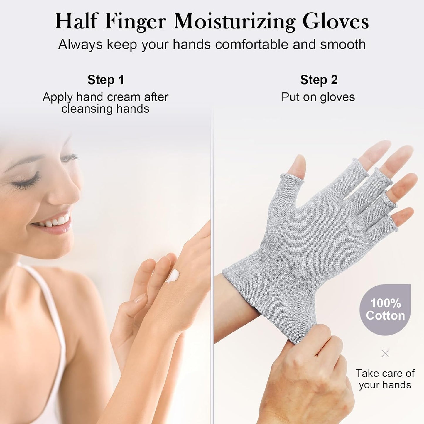 MIG4U Fingerless Moisturizing Gloves, Half Finger Touchscreen Beauty Glove for Eczema, SPA, Dry Hands, Skin Treatment, Summer Sun UV Protection (L/XL, Gray-1 Pair)