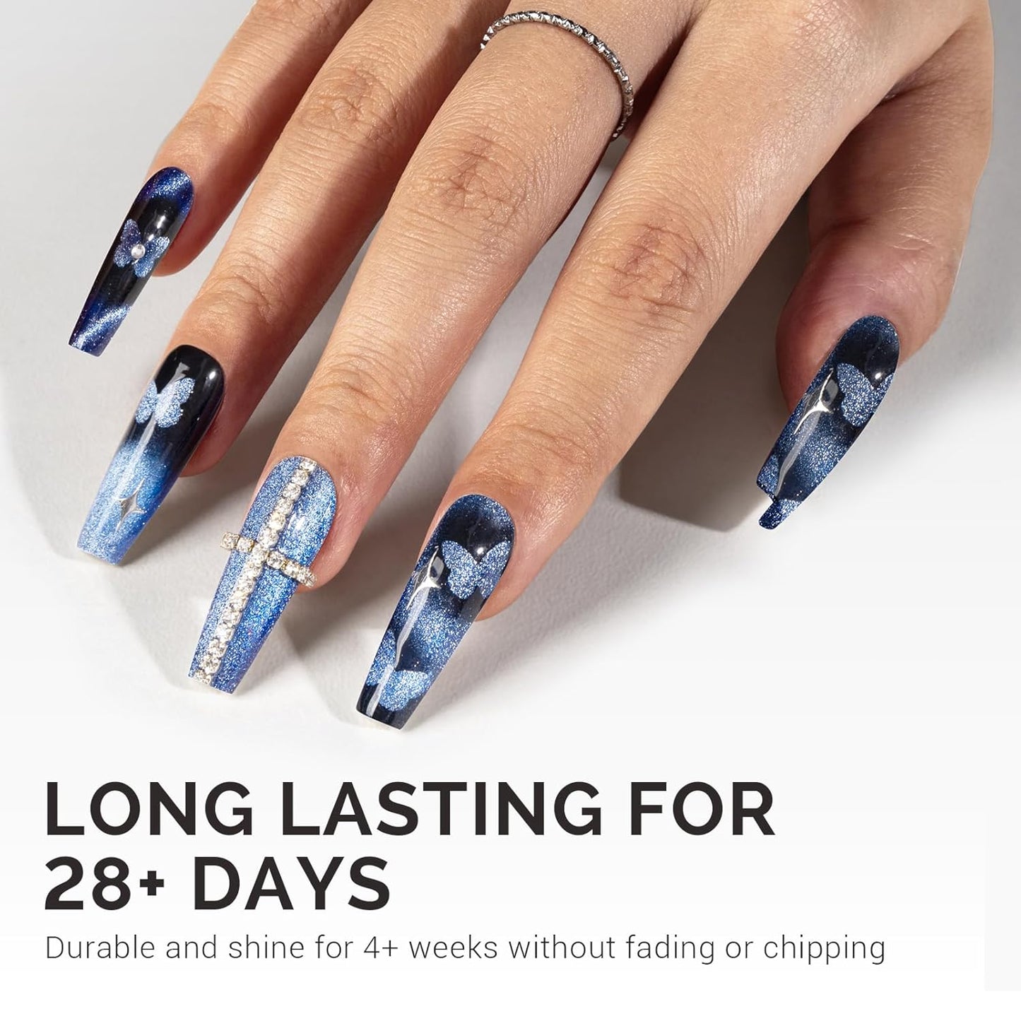 MelodySusie Jeweliver Cat Eye Gel Nail Polish, 0.5 Fl Oz Blue Glitter Holographic Magnetic Nail Polish with Magnet, UV Gel for Nail Art Manicure Salon DIY at Home C6687