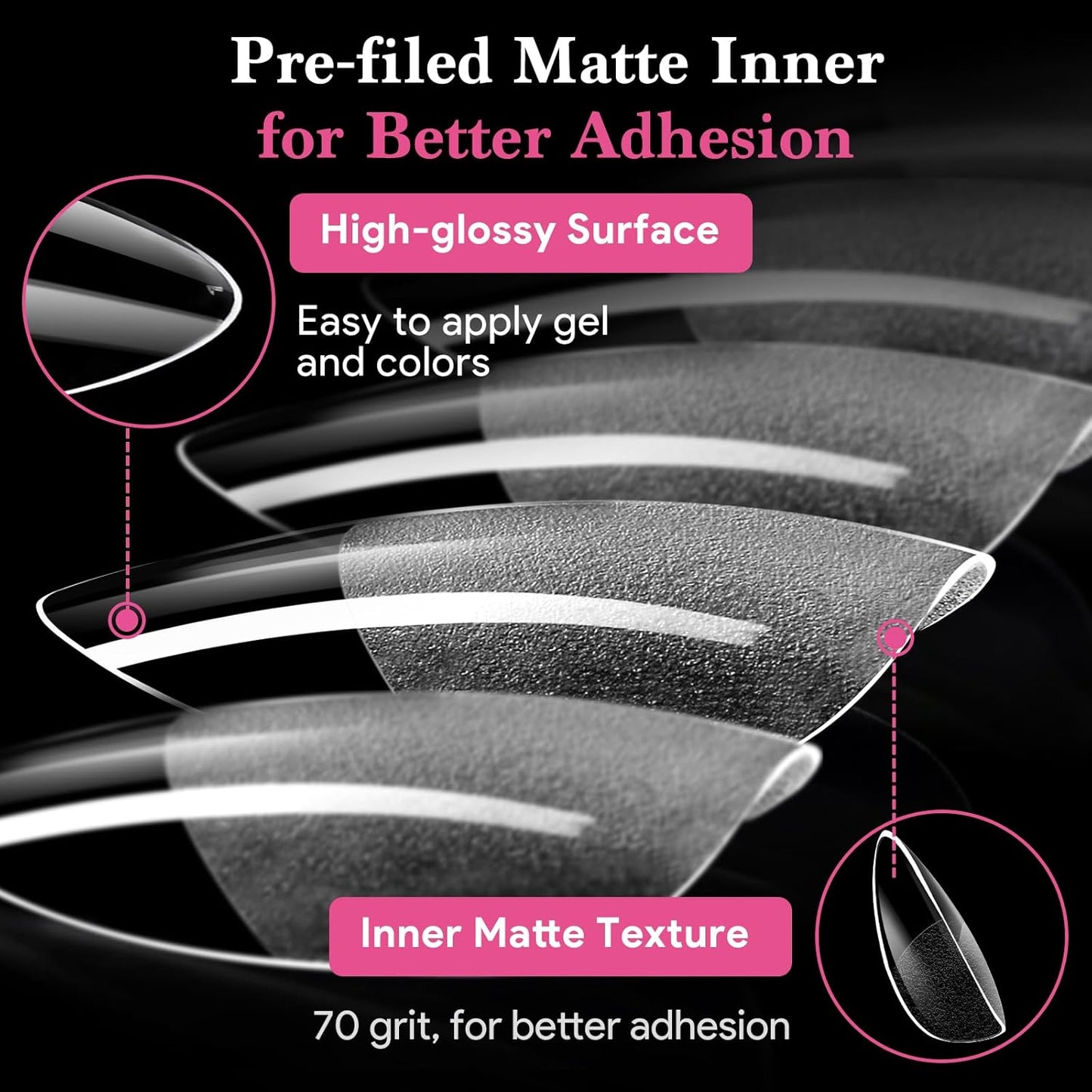Medium Almond Fake Nail Tips, 15 Sizes 240 PCS Clear Half Matte Press On False Nail Tips Pre-shaped Full Cover Gel Nail Acrylic Soft Tips Extensions Thick Long Lasting for Home DIY Nail Salon
