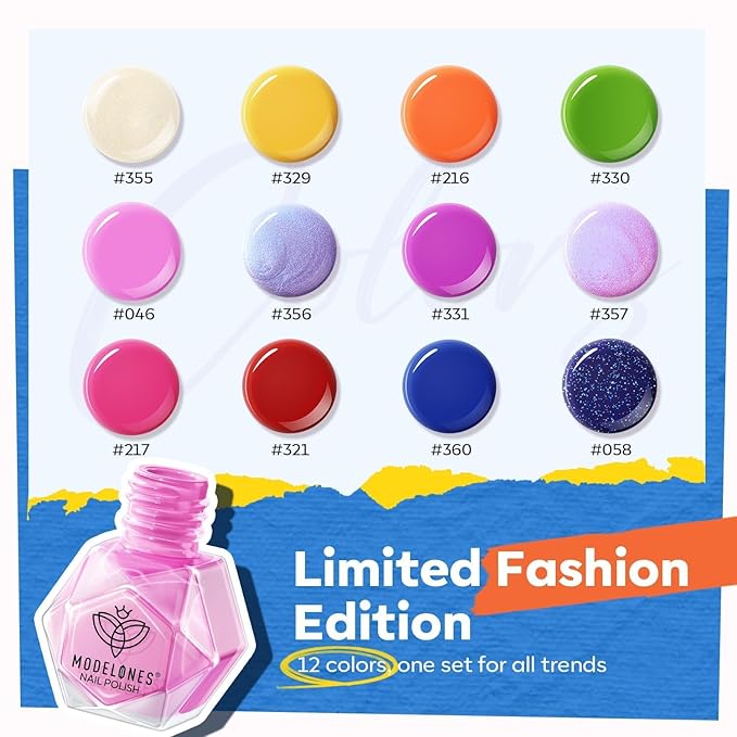 modelones Nail Polish Set, 12 Colors Neon Pink Red Blue Orange Spring Summer Quick Dry Mini Starter Kit, Long Lasting Art DIY Manicure Set at Home for Women Girls