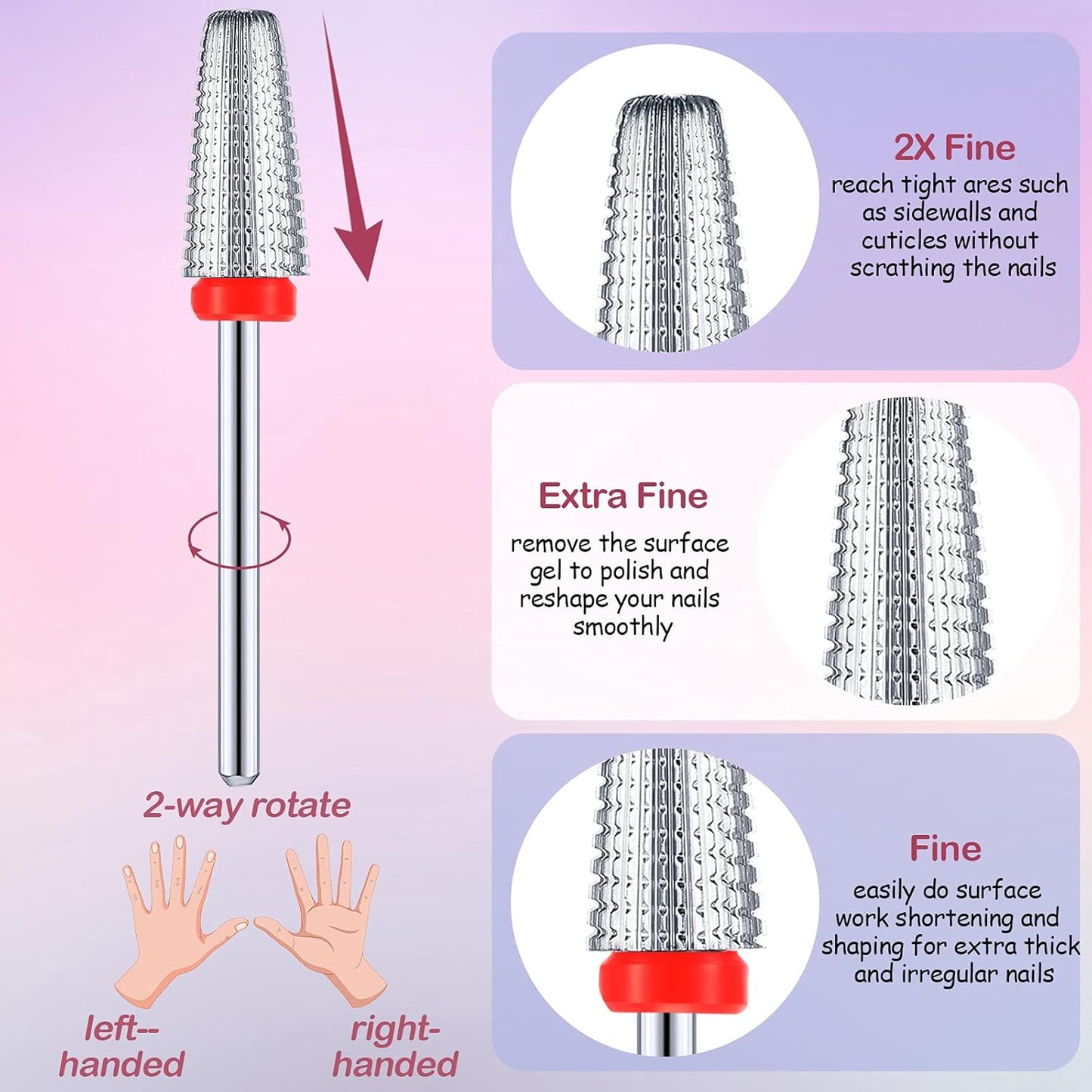 Outus 3 Pieces Nail Carbide 5 in 1 Tapered Barrel Carbide Nail Drill Bit Set, 3/32 Inches Cone Shape Bit for Acrylic or Gel Remover (Silver)