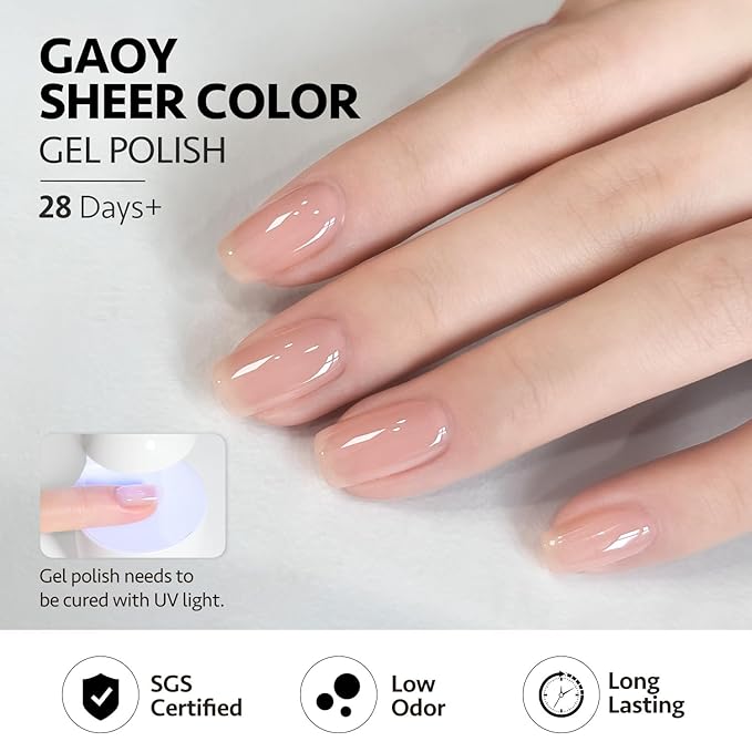GAOY Nude Jelly Gel Nail Polish, 16ml Sheer Translucent Soak Off Gel Polish, UV Light Cure for Nail Art DIY at Home, 2176 Nude Tint