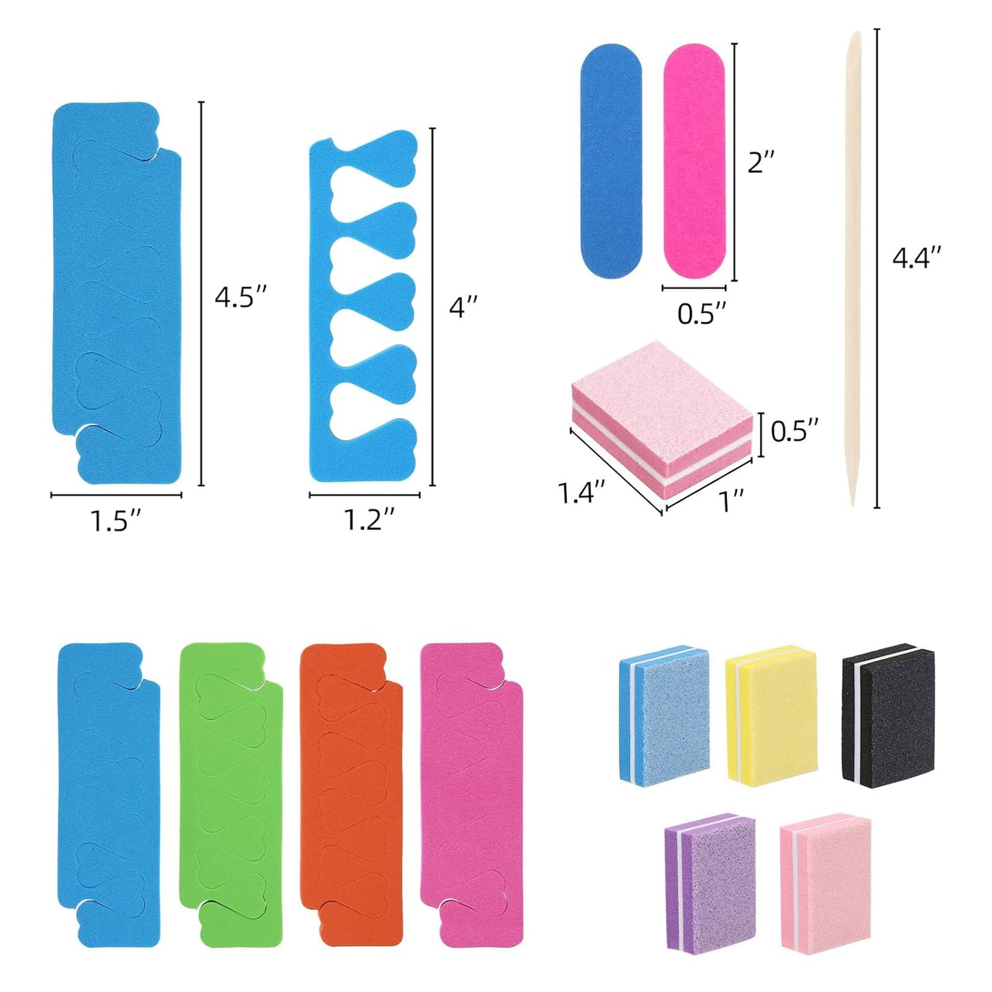 273Pcs Toe Separators Set- Nail Spa Party Tools, Mini Nail Files Buffers Block, Orange Nail Sticks Pedicure Wood Cuticle Pushers