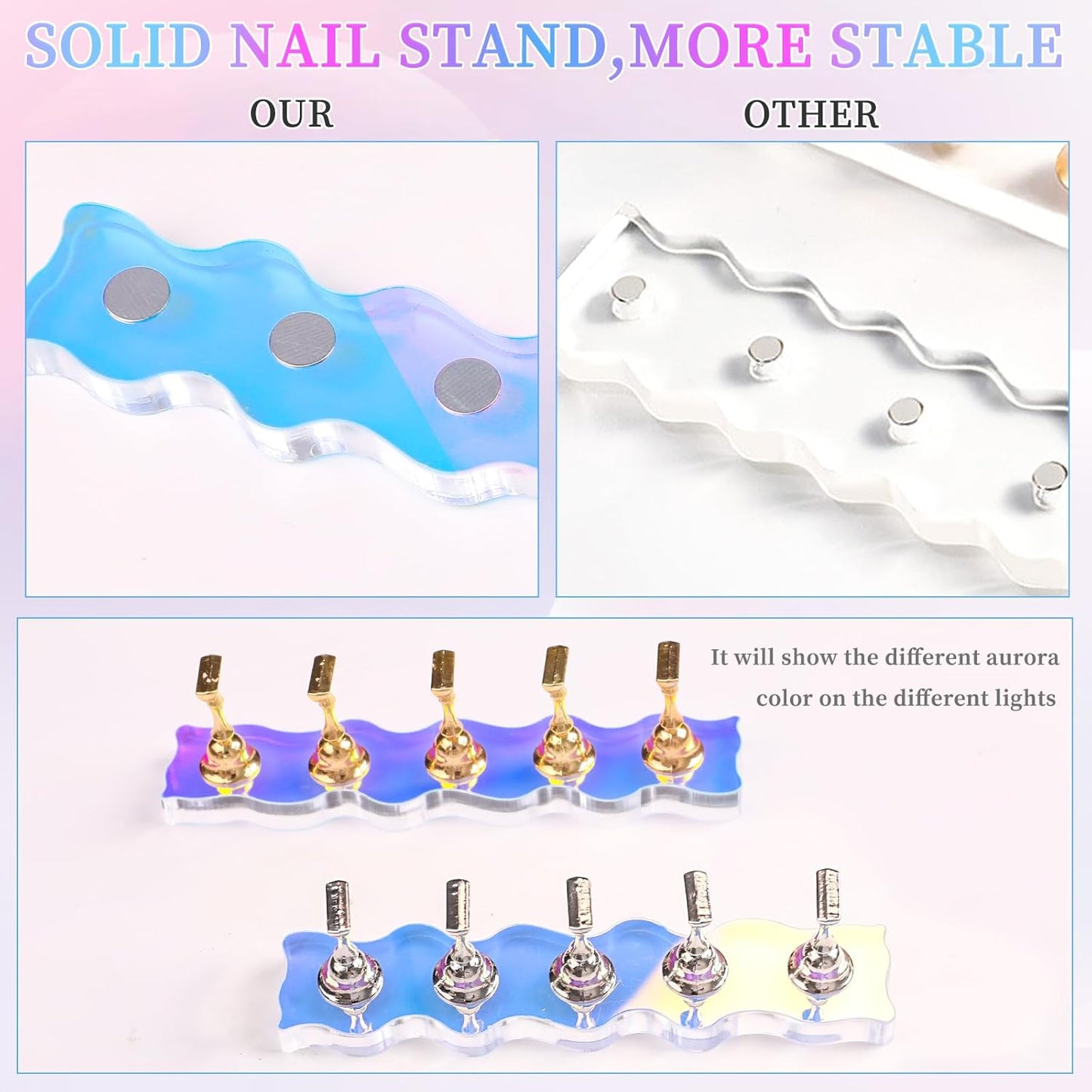 ANGNYA Nail Stand for Press on,2 Set Aurora Nail Holder for Painting Nails Press on Nail Stands with 96 Pcs Reusable Sticky Putty for Nail Art Display Home & Salon Use