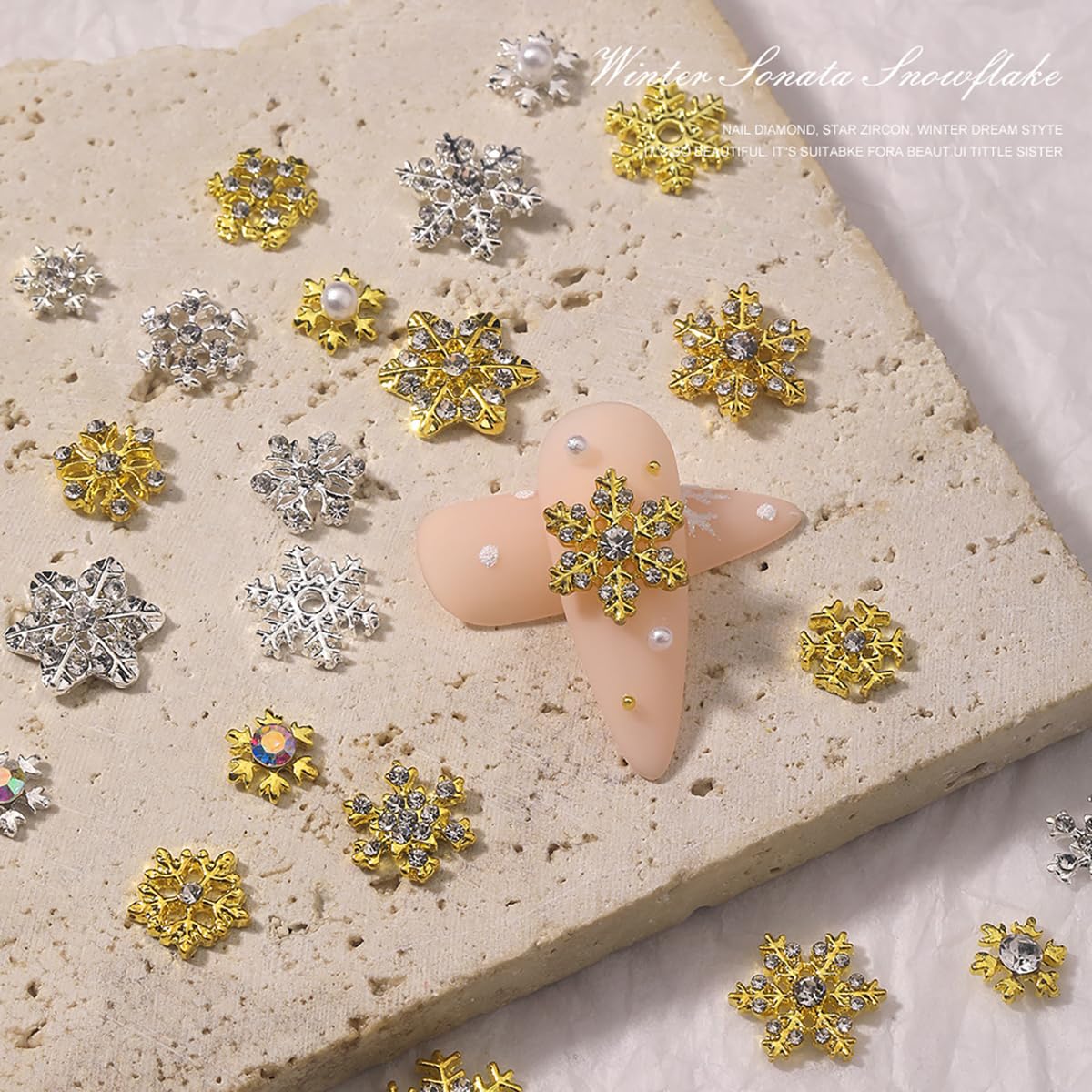 Christmas Nail Charms Supply 20pcs Gold Silver Mix Snowflake Art Charms With Diamond Design Winter Xmas Snowflakes Jewelry for Women Girls DIY Manicure Tips Christmas Nails Decoration