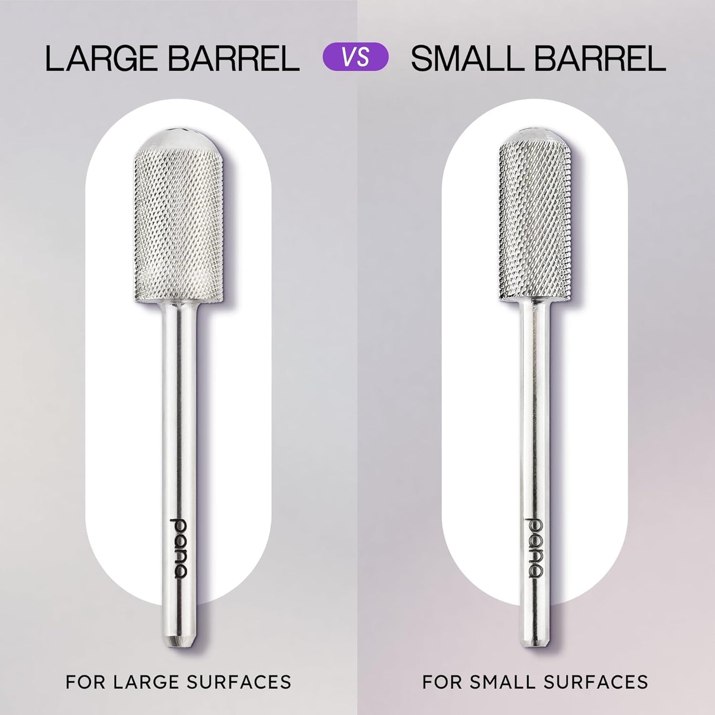 PANA 3/32" Large Smooth Round Top Safety Carbide Nail Drill Bit for Gel Polish & Acrylic Removal Nail Salon Manicure Pedicure Electric File Tools (Large Barrel - Silver, Extra Fine)