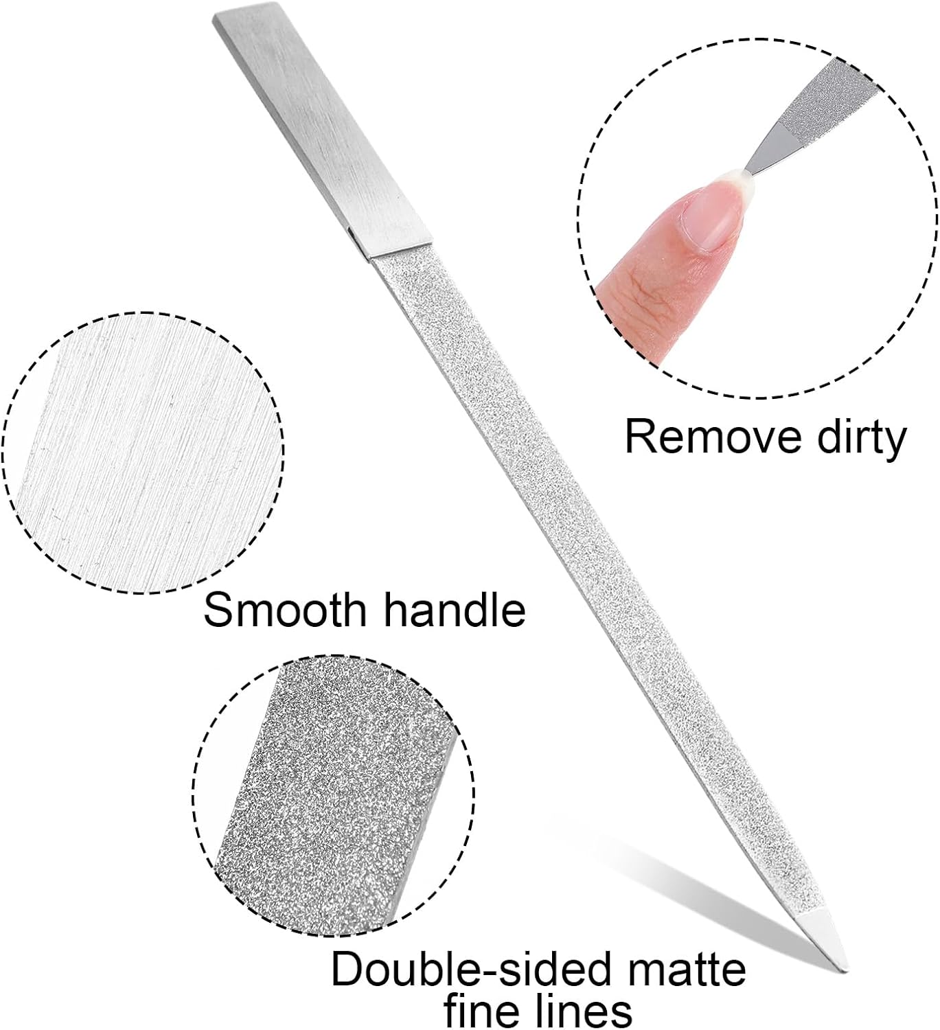 Diamond Nail File Set, 3Pcs Metal Nail File, Stainless Steel Double Side Fingernail Files, Toenails Fingernail Files Tools for Salon Home, Women Men (Silver)