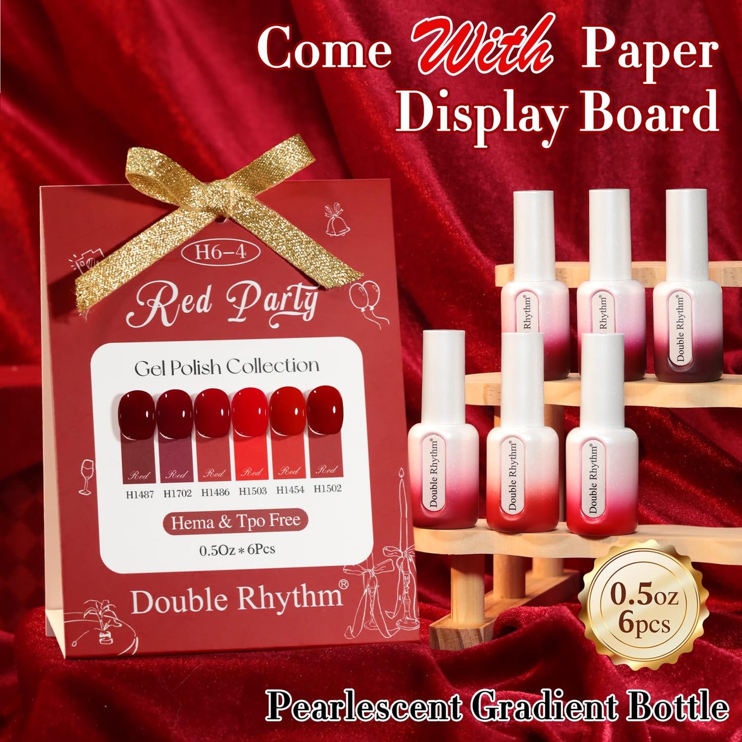 Double Rhythm 6 Pcs Hema Free Gel Polish Set 0.50 OZ Same Color Same Bottle Soak Off Neutral Natural Milky Gel Polish Kit Nail Art Manicure Salon (Shimmer Cherry Red Burgundy-H6-4)