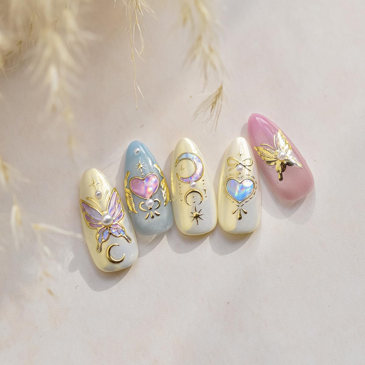 Butterfly Nail Art Stickers Decals 3D Gold Bronzing Nail Stickers Laser Star Moon Luxury Nail Design Self-Adhesive Nail Decals Manicure Sliders for Women Girls DIY Nail Art Decorations Supplies