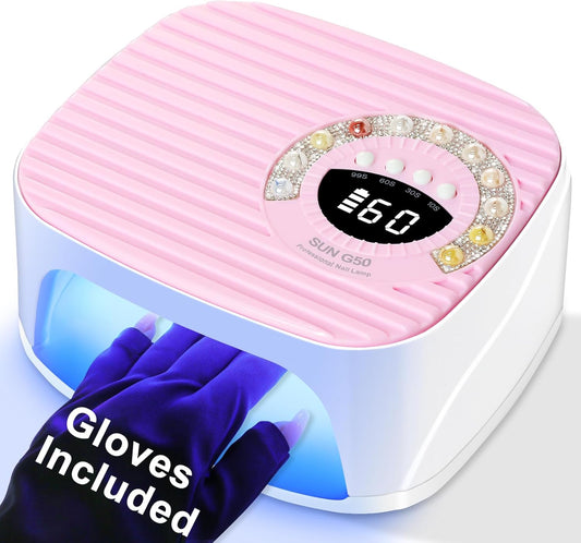 LIMEGIRL UV LED Nail Lamp Kit for Gel Polish Professional Fast Curing Pink Dryer Light Set with 45PCS Lamp Beads and Gloves Cordless Rechargeable Nail Art Cure Machine for Manicure Pedicure
