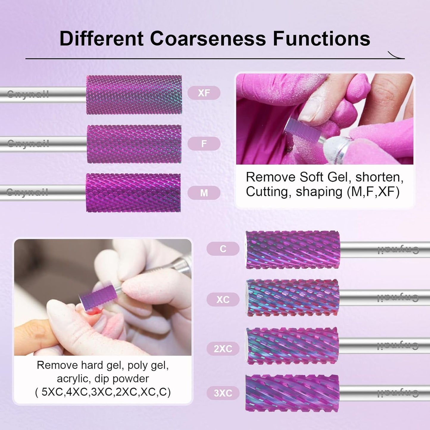 3/32" Small 5.35MM Barrel Bit Tungsten Carbide Nail Drill Bit Safety Bit for Gel & Acrylic Removal, 2- Way Rotating Efile Tip, Salon Electric File Accessory (C Girt, Purple)