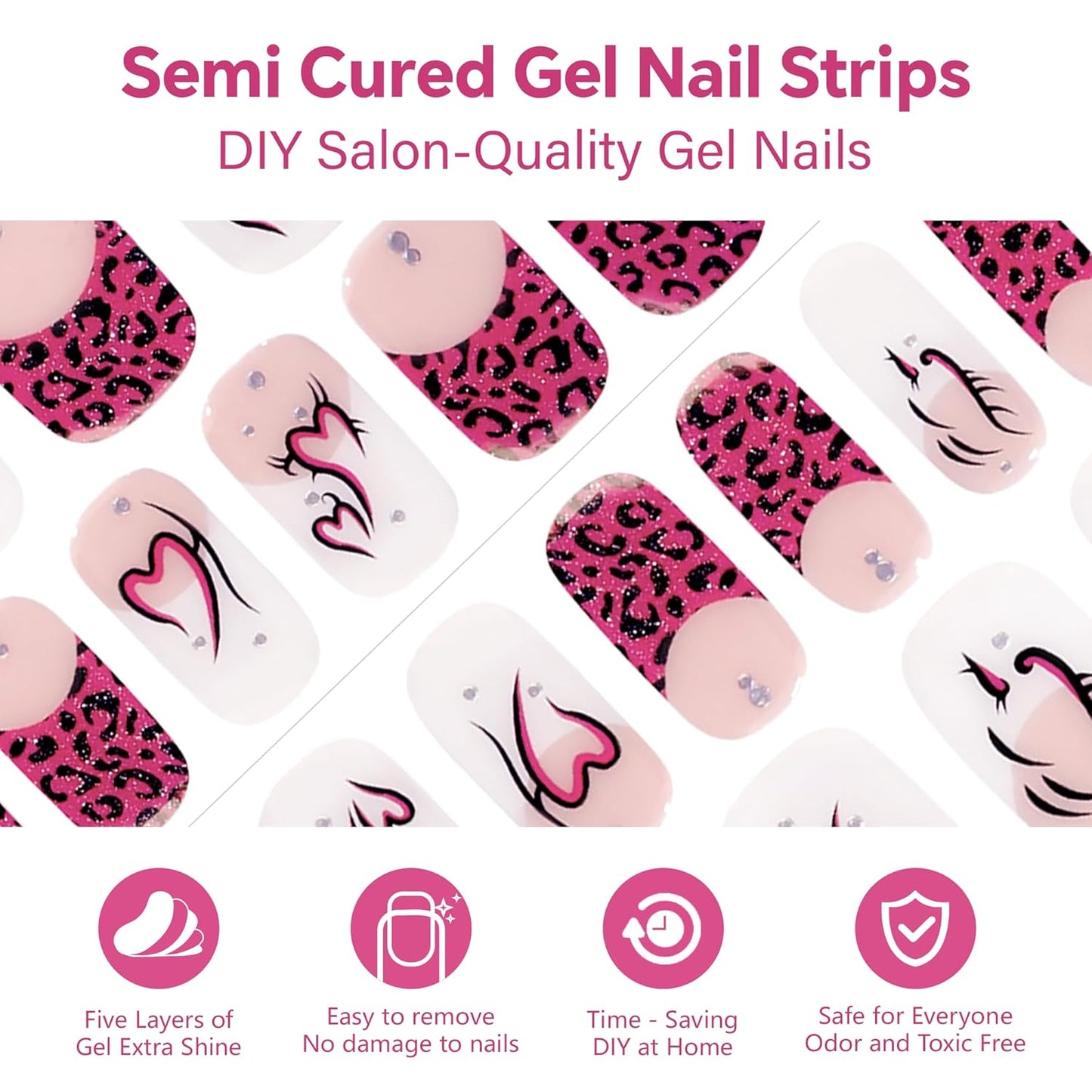 Semi Cured Gel Nail Strips-Salon Quality Semi-Cured Gel Press On Nails Stickers Strengthening Quick DIY Nail Art Manicure Kits for Women at Home(Disco Leopard)