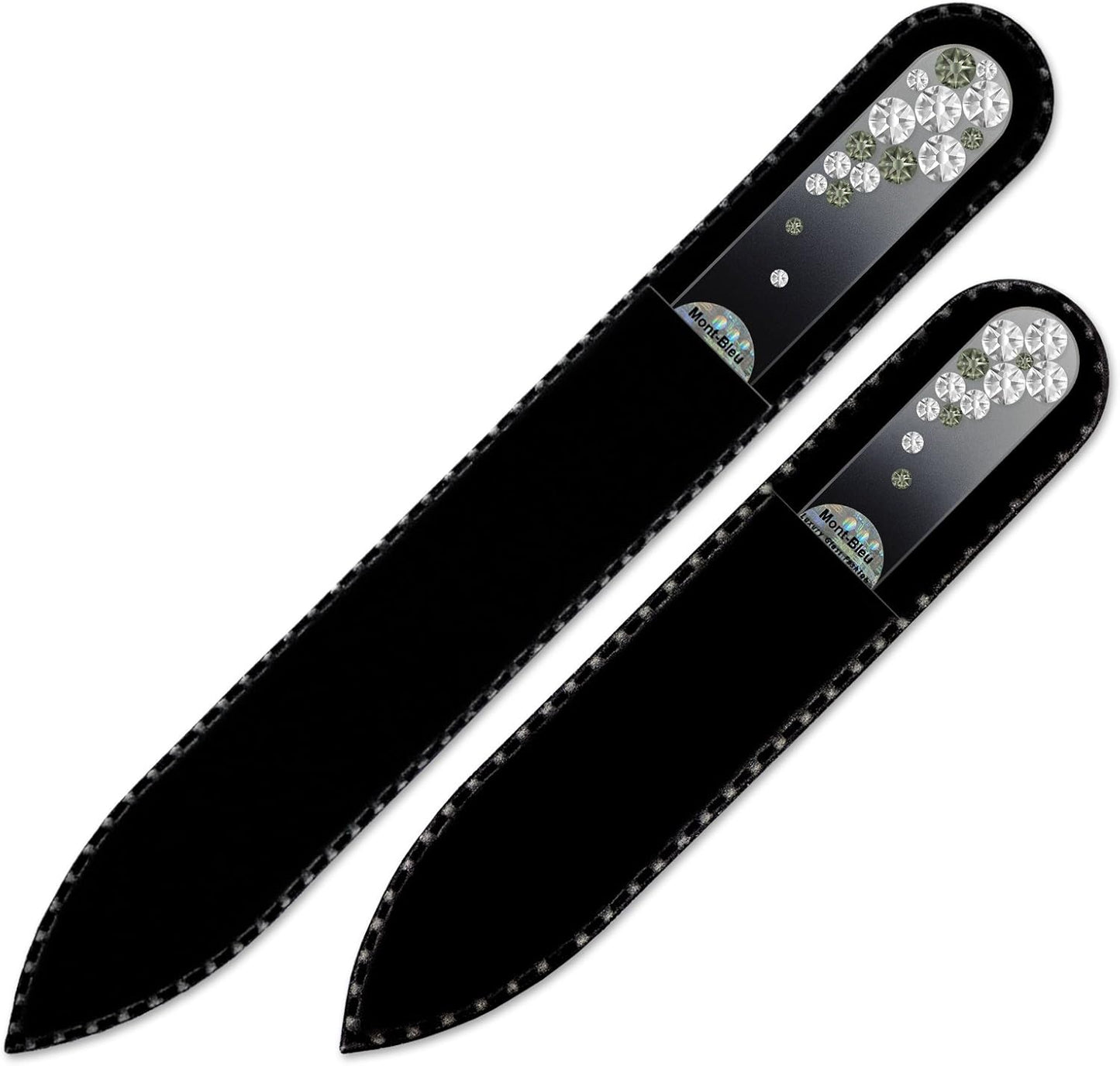 Birthday Gifts for Women - Mont Bleu Premium Set of 2 Glass Nail Files Hand Decorated with Crystals - Genuine Czech Tempered Glass - Handmade Gift for Women - Fingernail File for Nails