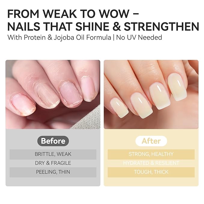 gelike ec Nail Strengthener and Growth Polish: Milky Apricot Protein Nail Repair Treatment for Damaged Nails Quick Dry Hardener Polish for Women at Home 16ml