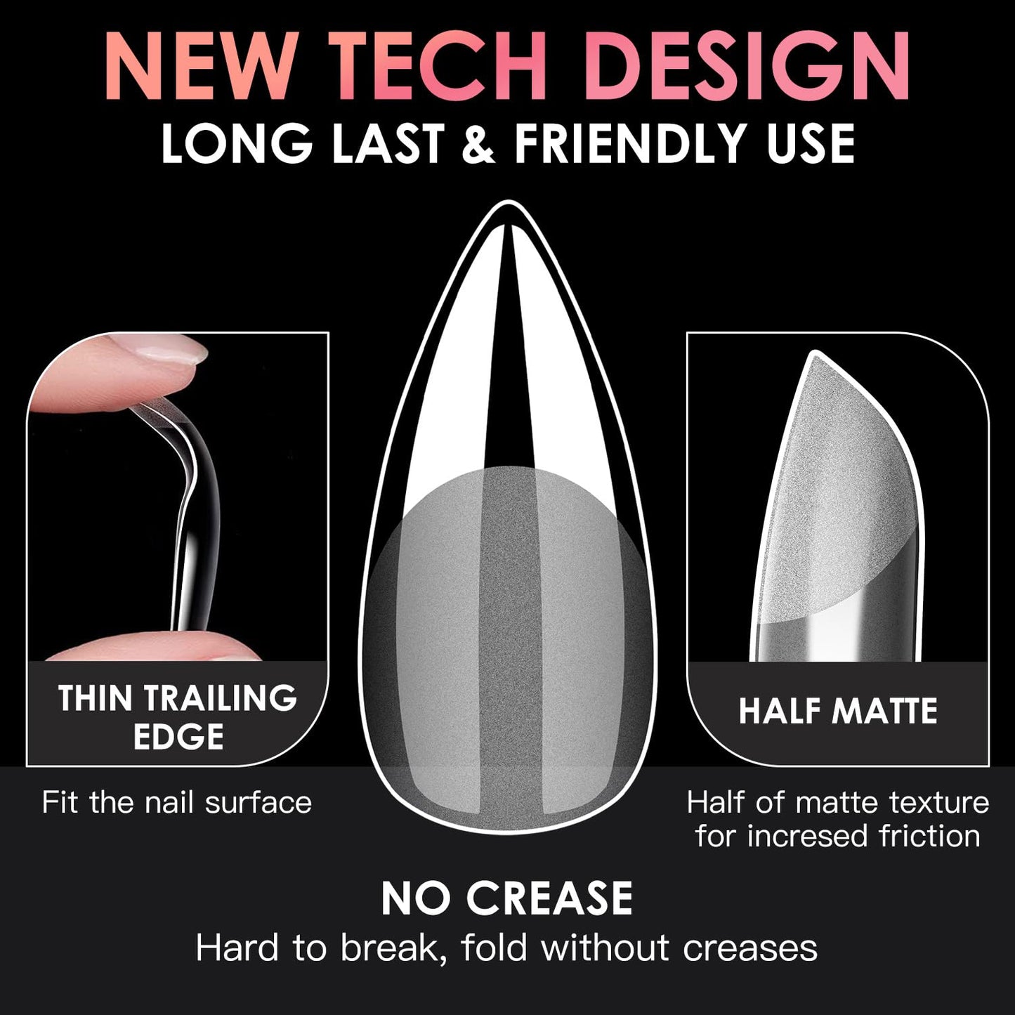 Medium Stiletto Soft Gel Nail Tips, BORNBYME 240 PCS Pre Buff Full Cover Shaped Nail Extenison Tips Half Matte Gel Nail Tips
