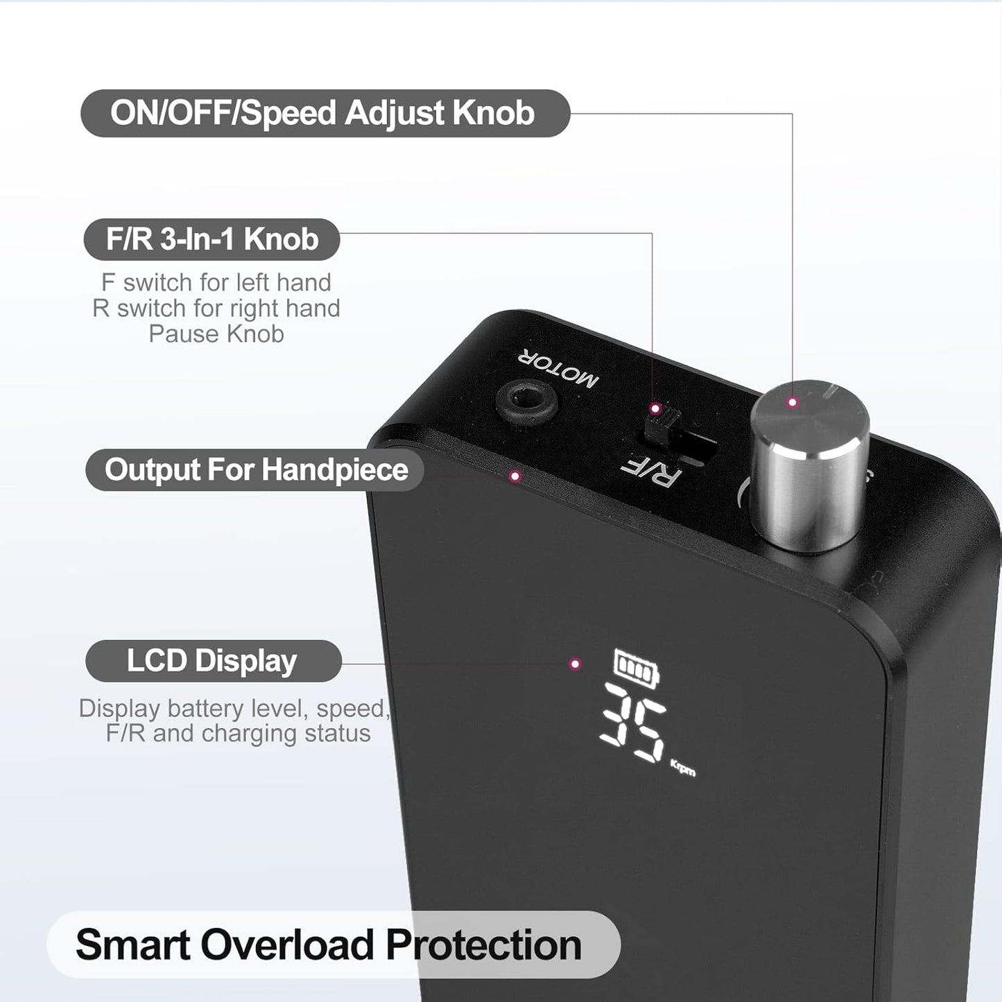 AZ GOGO Nail Drill Machine, 35000RPM Rechargeable Professional Portable Nail Drills for Acrylic Gel Nails - Low Noise & Low Vibration Coreless Motor E-File (Black)