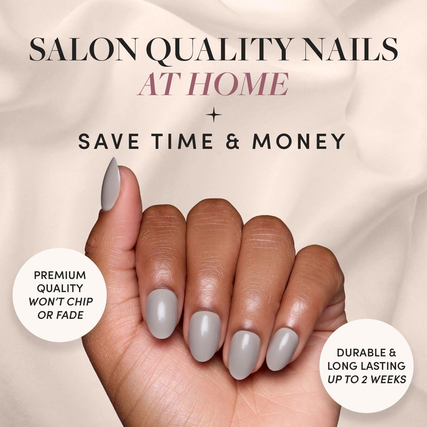Glamnetic Press On Nails - Pure Gray | Opaque Light Gray Short Oval Fake Nails, Salon Quality | 15 Sizes - 30 Nail Kit