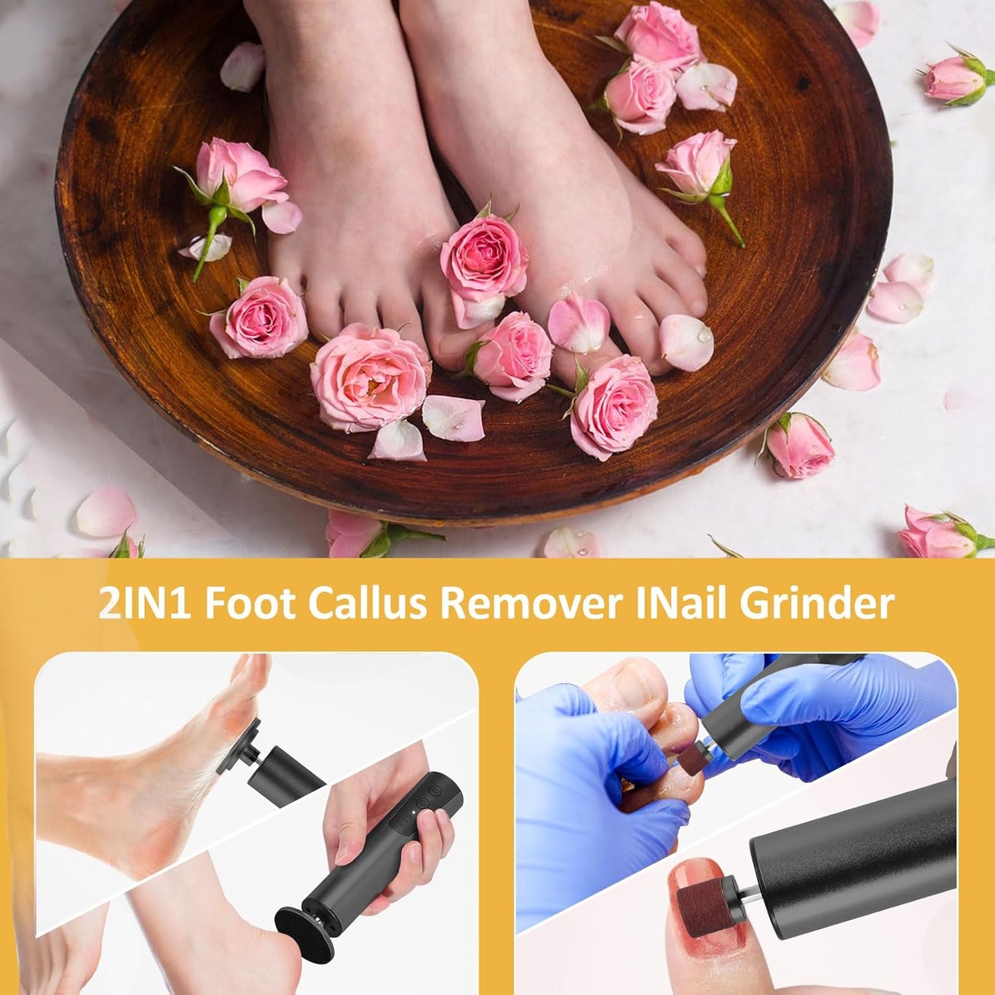 Electric Callus Remover for Feet, 6-Speed Pedicure Tool with 2-in-1 Rechargeable Foot File Callus Remover with USB Charging & 3 Types of Sandpaper, Dead Skin Remover for Dry Cracked Heels (Black)