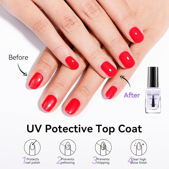 Clear Base Top Coat Anti-UV, 2PCS Calcium & VE Base Nail Strengthener High Shine Top Coat, Chip Resistant Quick Air Dry, Protects Color & Nails Prevents Discoloration Women Gift