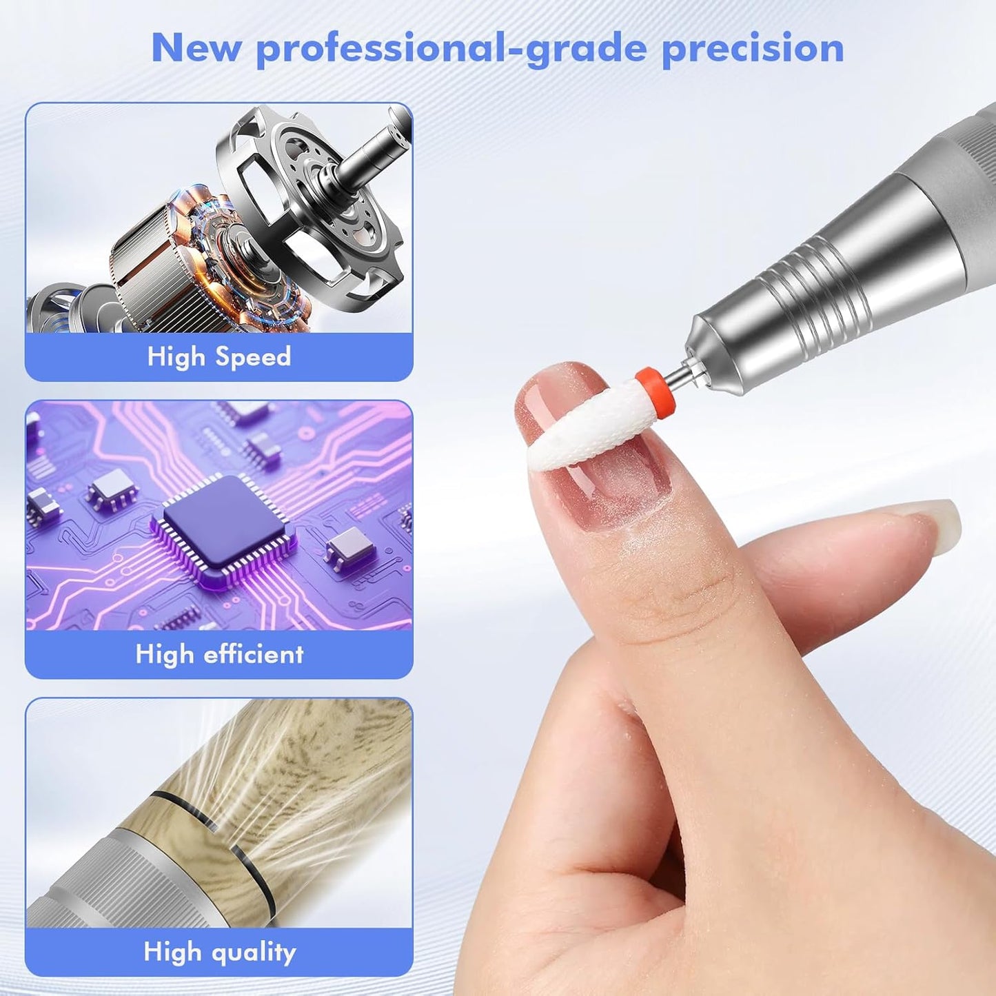 35000RPM Nail Drill Professional, Rechargeable Electric Nail File，Cordless Nail File Portable Efile for Acrylic Gel Nails Remove, 12Pcs Nail Drill Bits, Super Silent Shockproof and not hot