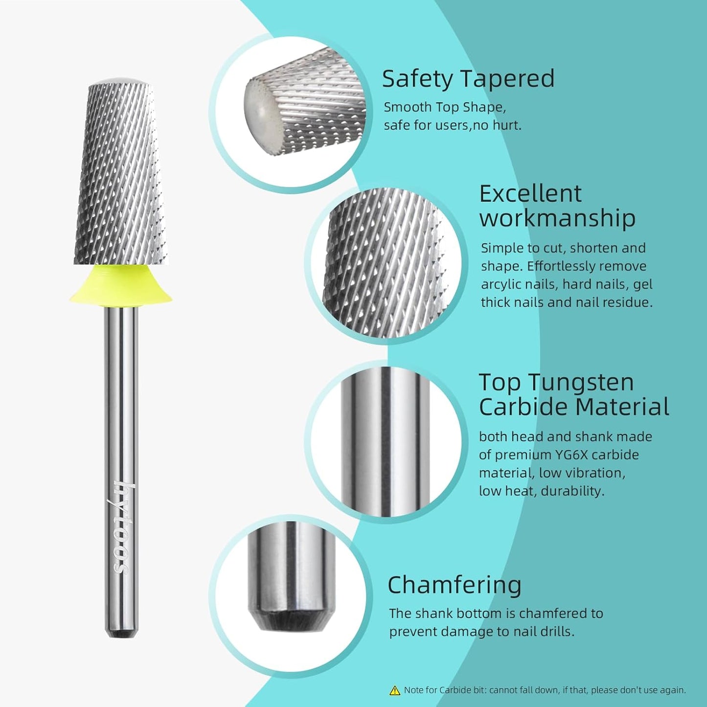 Safety Tapered Nail Drill Bits, XF Uncoated Smooth Top Barrel Nail Bit, 3/32 Two-way Carbide Drill Bits for Nails, Electric Drills Files Accessories Removal Manicure Base Coat