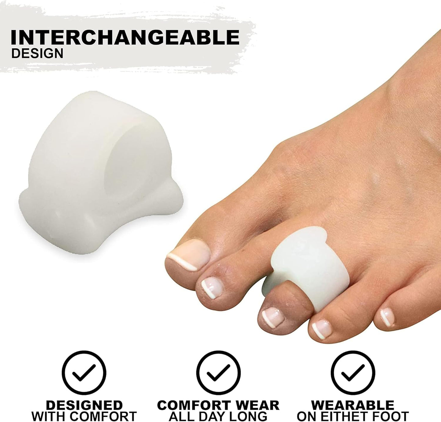 Mars Wellness Gel Toe Separator and Toe Spacers - Bunion, Hammer Toe, Overlapping Toes, Toe Spreader and Toe Corrector for Men and Women - 4 Pack - White Large