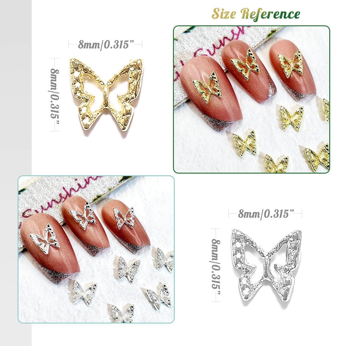 60pcs Bulk 3D Golden & Silver Butterflies Charms for Acrylic Nails & DIY Crafts